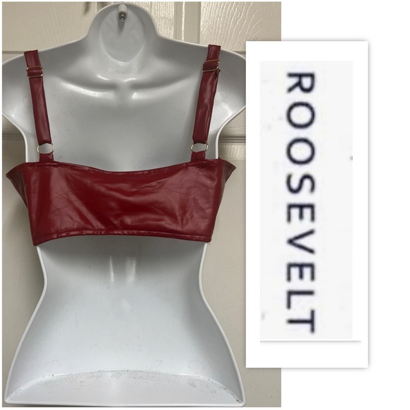 Roosevelt Maroon PU Leather Wired Bralette Top - Picture 2 of 8
